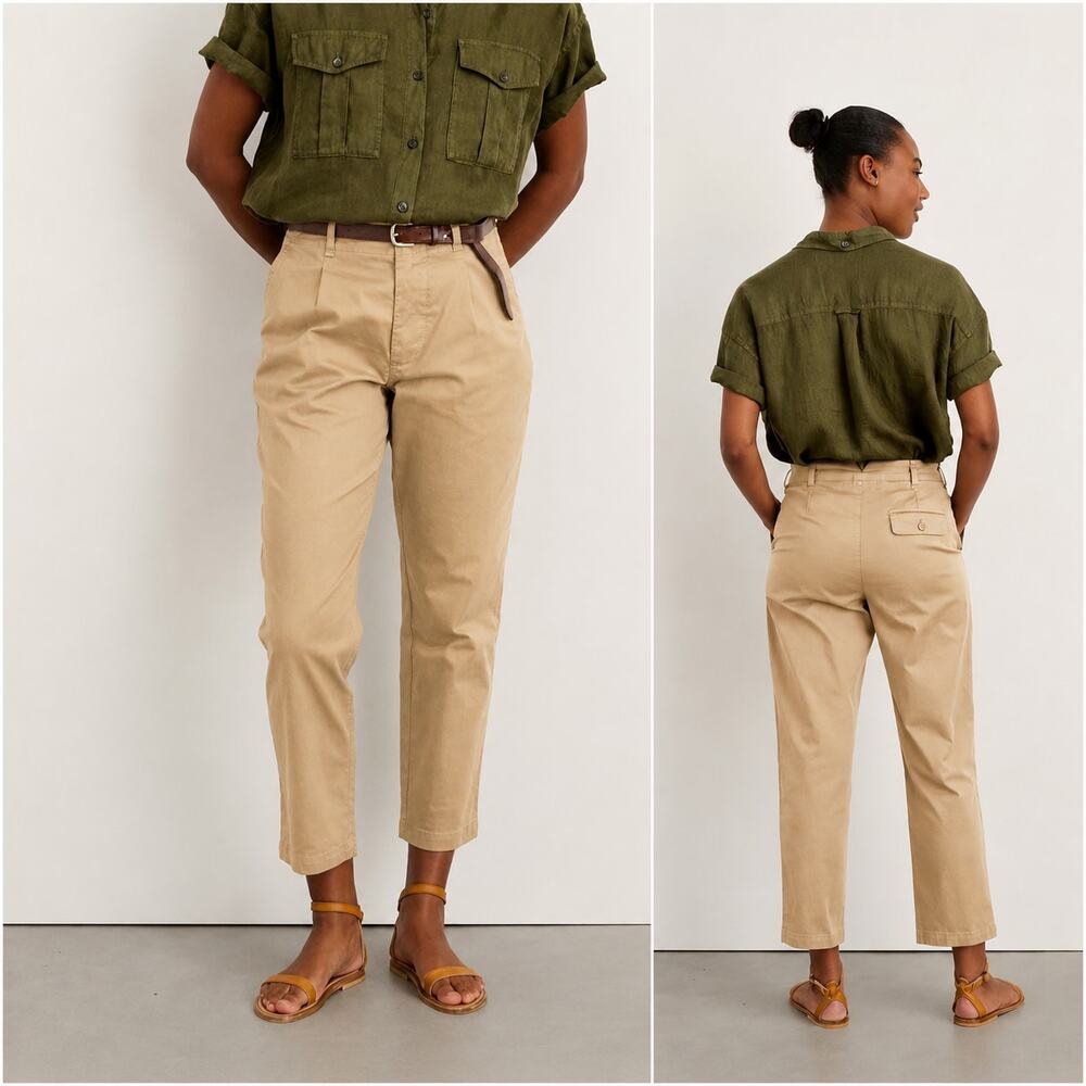 ALEX MILL Women's Boy Pleated Chino Pants Biege Khaki sz 2